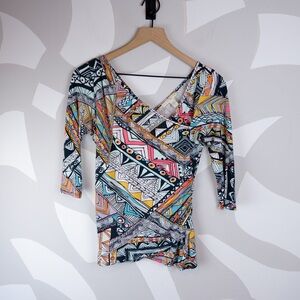 Weston Wear Anthropologie Ruched Geometric Pattern Blouse | M